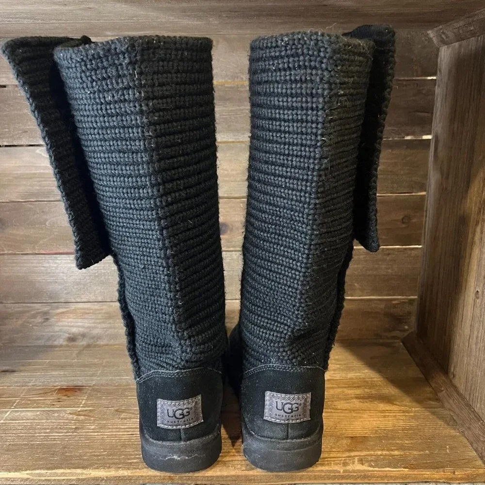 Womens UGG Cardy 5819 Black Knit Tall Foldover Button Boots Shoes Size 7‎ M GUC